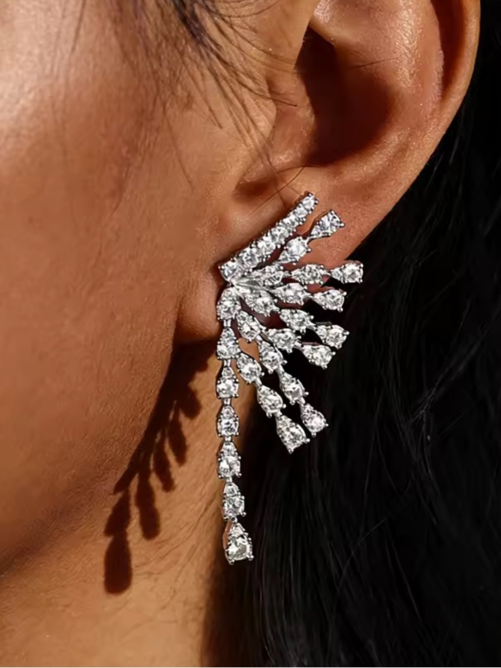 Radiant White Crystal Fan Drop Earrings